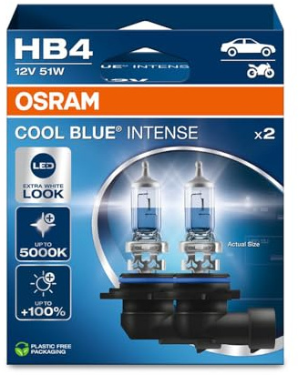 Osram COOL BLUE® INTENSE HB4, +100% mehr Helligkeit, bis zu 5.000K, Halogen-Scheinwerferlampe, LED-Look, Hängebox (2 Lampen)