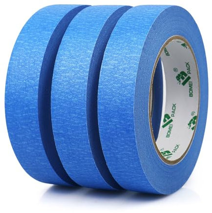 BOMEI PACK 3 rotoli di nastro adesivo blu per pittori 24mmx50m Nastro per mascheratura in carta crespa premium per pittura, artigianato e fai da te Nastro professionale per pittori