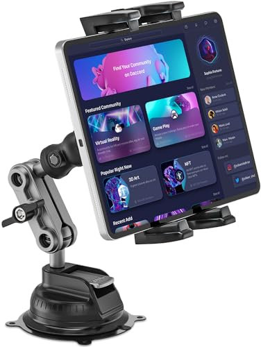 BAISHUN Tablet Mount for Truck, Car Tablet Holder Heavy Duty Super Suction Cup/Adhesive Base iPad Stand for Dash Windshield Wall Vehicle Desk, 360° Metal Bracket for 4.7-12.9 iPad Pro/Air/Mini/Galaxy