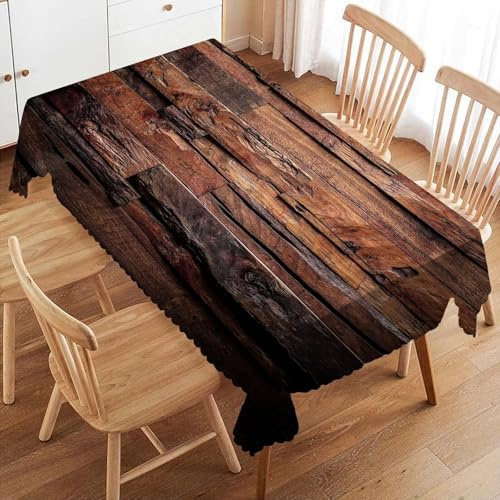 VIGGINER Rechteckige Tischdecke aus dunklem Holz, Vintage, Naturholz-Tischdecke für Küche, Esszimmer, rustikale Tischdecken, Bauernhaus-Stil, Tischdekoration für Party, Terrasse, 137 x 183 cm