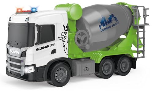 Cheerful Toys Bétonneuse Jouet - Scania 30,8CM Camion Malaxeur à béton avec Lumières et Son, Robuste Véhicule de Construction pour Enfants Garçons