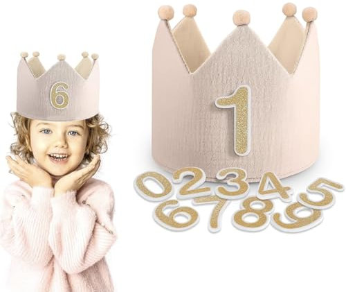 YOYEAH Corona di Compleanno con Bottone Numeri 0-9 per Bambini Corona di Compleanno Bambino e Bambina Cappelli per Feste Decorazione per Feste Primo Compleanno Bambina Corona di Compleanno Bambina