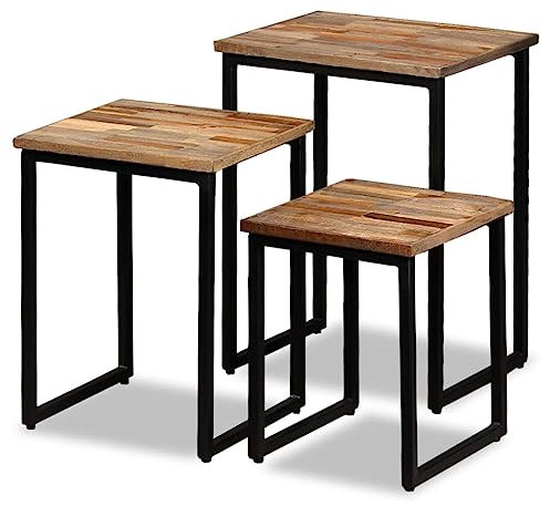 LVHUIDEH Industrie-Stil Couchtisch Set, Satztisch 3er Set, Sofatisch Set, Tischsatz, Beistelltisch aus Holz, Wohnzimmermöbel, Pflanzenständer oder Telefonständer, 45 x 31 x 60 cm