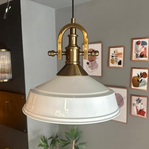 bamyum Asletl-35 Hängelampe Vintage Ø35 cm, Küchenlampe Hängend Esstisch, Wohnzimmerlampe, Pendelleuchte Industrial Weiß Metall