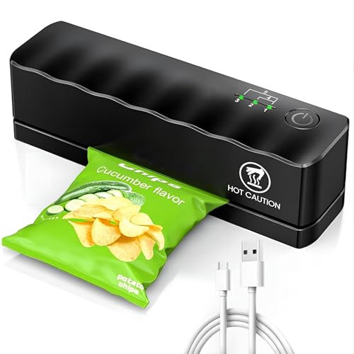 Vtizikl Mini Bag Sealer, Portable Food Vacuum Sealer Machine with 5 Adjustable Settings, Rechargeable USB Vacuum Sealer for Food Storage, Plastic Bags, Chip Bags (black)