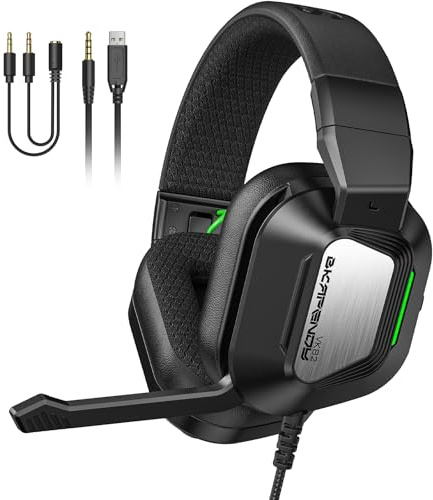 Skapendy VK82 Wired Gaming Headset für Xbox, Ps5, PC, Ps4, Switch - Stereo Surround Sound Noise Cancelling Gaming Kopfhörer mit Mikrofon, Faltbarer kopfhörer