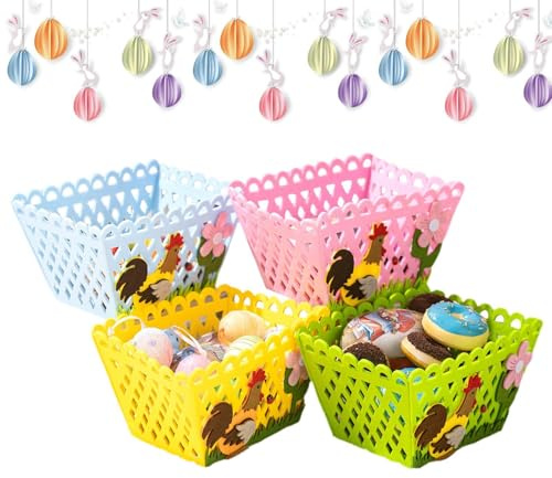Tewzafiya de Pascua para niños, cesta de caza de huevos de Pascua sentida | Cubo de caza de huevos del festival - Cesta de almacenamiento de fiesta para la fiesta de tratamiento de