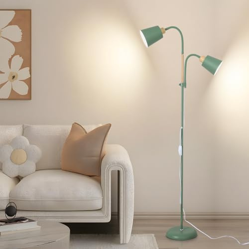 ANTENLICHT Lampada da terra YOYO con luce lettura | E27 max 60W | 2 teste orientabili 360° | Design vintage moderna in metallo per soggiorno | Altezza 159cm verde, senza lampadina