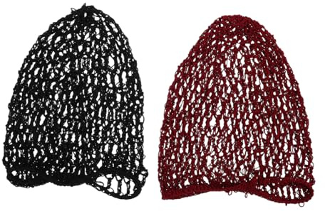 FRCOLOR 2 Stück-Pack Häkelnetz Schlafmütze aus Polyester Lange Haarschutz Mütze für Schlaf Haarpflege Schwarz/