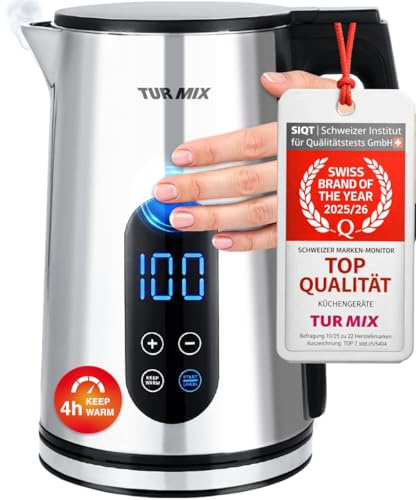 TURMIX Bollitore Elettrico con Temperatura Regolabile 1,7 L in Acciaio Inox, Display LED, 40–100 °C, Mantenimento Caldo 4h, Cool-Touch, Base Girevole 360°, Potenza 2200W
