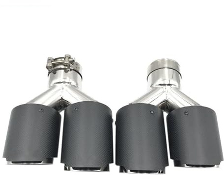 SQOFJDF Silenziatore 1 Paio di Terminali di Scarico in Fibra di Carbonio Multi-Misura, A Doppia Uscita, Universali, in Acciaio Inox Punta Scarico(63MM IN-89MM out)