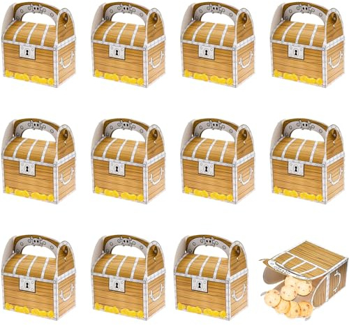 12 Stück Schatztruhe Kindergeburtstag Piraten Schatzkiste Kleine Schatztruhe Piraten Party Geschenke Box Party Papier Box für Snack Süßigkeiten Schokolade Schatzkarte