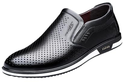 Läderskor för män, vinter, Oxford-skor för män, klassisk bröllopssko, lackskor, spets, eleganta kostymskor utan snörning, halvskor, slätt läder, dansskor, maskade, ventilerande arbetsskor 1, svart, 46