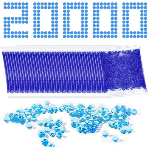 TenaLucy 20000 Pièces Perles d'eau de Munitions, 40 Paquets Gel Blaster Gellets pour Recharge de Munitions, 7-8mm Bille d'eau, Bleu Billes Hydrogel pour Plantes e Vase