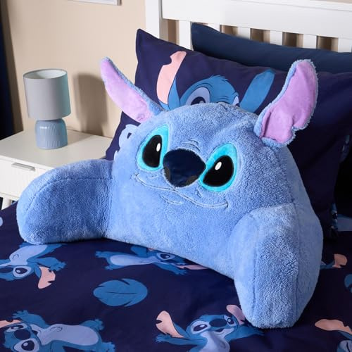 OHS Stitch Cuddle Cushion, Officially Licensed Reading Pillow for Kids Sofa Supportive Soft Cosy Teddy Fleece Gaming Cushions for Boys Girls Snuggle Hug Pillow, Blue - 45 x 40 x 30cm