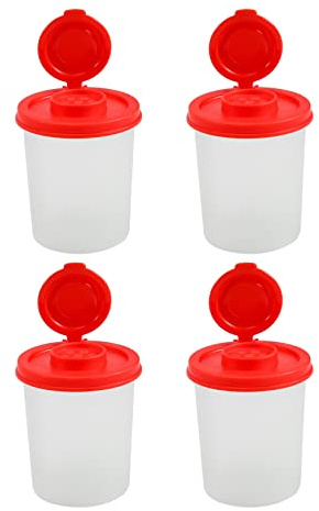 MOLERRI 4PCS Salt and Pepper Shakers Moisture Proof Salt Shaker with Red Covers Lids Plastic Airtight Spice Jar Dispenser