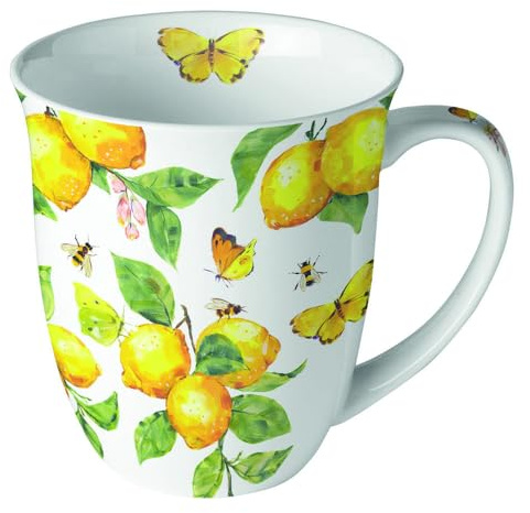 Ambiente Mug citrons et papillons jaunes en porcelaine fine 400 ml