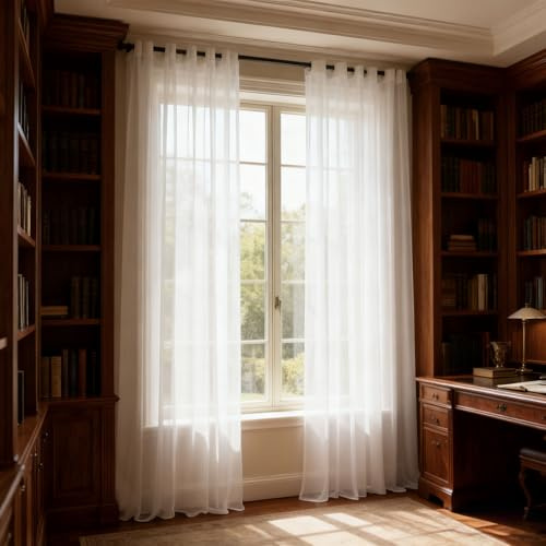 WUXXIANG Tende in Voile 180 x 260 cm Semitrasparenti, Eleganti, Morbidi, Bellissime Tende Interni con Occhielli per Camera da Letto e Soggiorno Cucina Sala da Pranzo, Bianco