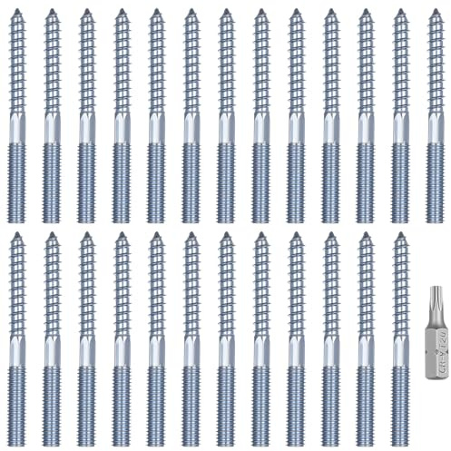 24pcs M8 x 80mm Hanger Bolts, Torx Dual Thread Fasteners, Double-Ended Dowel Bolts for Wood Connections, Threaded Rod Fixings for Furniture & Wall Mounting with Torx Bit