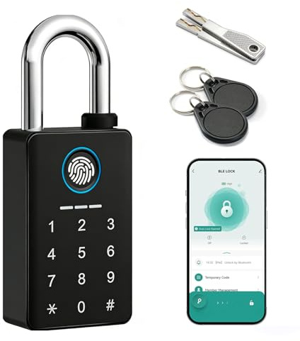 Lucchetto intelligente per impronte digitali 6 in 1 con chiave, lucchetto biometrico con impronte digitali/password/app/NFC, impermeabile IP67, impermeabile, per esterni, per cancelli, recinzioni