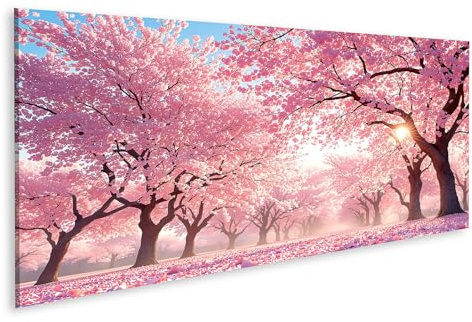 islandburner Quadro su tela Bellissimo murale con alberi di ciliegio in fiore al tramonto - Panorama
