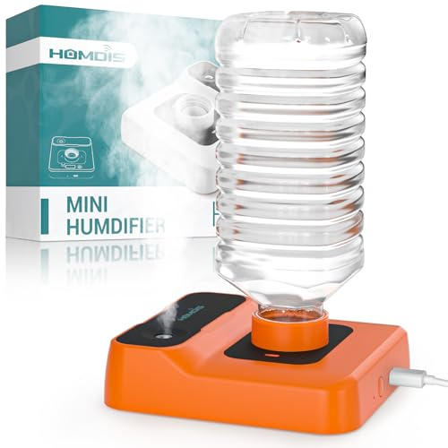 HOMDIS Portable Humidifiers for Travel, Small Mini Humidifier with Auto Shut-Off, Nightlight and Storage Bag for Hotel, Bedroom or Office, Plant Humidifier Indoor, Orange-Red