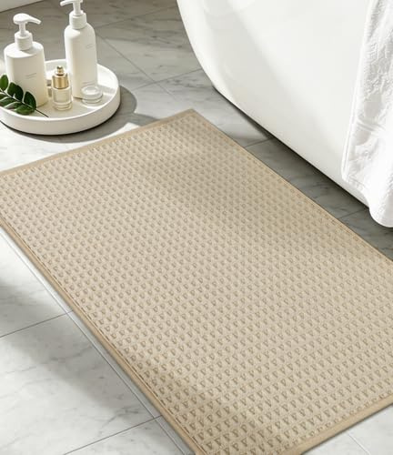 chakme Waffel Badezimmerteppich, 50x80 cm Beige Dünn Badematte rutschfest | Waschbar Badvorleger, Schnelltrocknend Badteppich, Gummi Duschvorleger