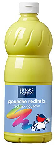 Lefranc Bourgeois 188279 flüssige Tempera Redimix Farbe, leuchtende Gouachefarbe auf Wasserbasis, hohe Deckkraft, hervorragenden Maleigenschaften, gebrauchsfertig, 1000ml Flasche - Zitronengelb