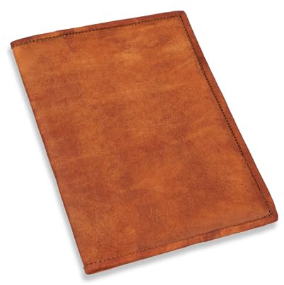 Gusti Cuir nature „Becky“couverture de livre protège-document protège-cahier protège bloc-notes format A5 homme femme cuir de chèvre marron clair P4