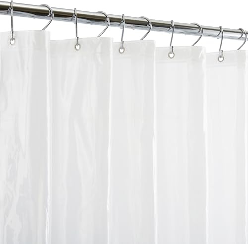 Bath Bliss Waterproof Shower Curtain Liner, 4X’s Splash Guard Suction Cup Leak Protection, 12 Rust Resistant Copper Grommets, 3 Large Magnet Hem, 100% PVC, 72x72, Frost