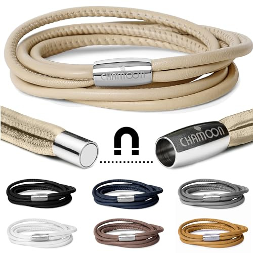 CHAMOON® Premium Lederarmband für Damen | Besonders fein & weich | Praktischer Magnetverschluss aus Edelstahl | Mit über 80 Charms erweiterbar | 7 Farben | Einfach- & doppelt-gewickelt