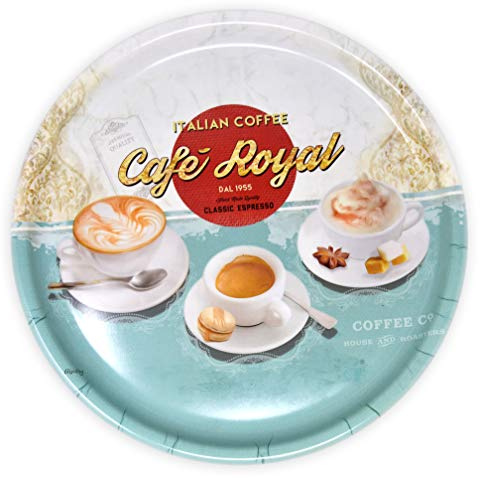 Lashuma Kunststofftablett Rund, Robustes Küchentablett für Gläser 40 cm Ø, Designdruck: Café Royal