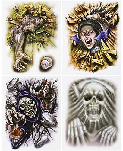 com-four® 4-teiliges Fensterbilder Set - statisch haftende Fensterdeko, selbstklebend - gruselige Halloween Motive (Auswahl variiert) (04 teilig - Halloween Fensterbild)