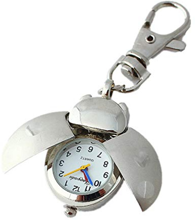 Mixe Pendant Ladybug Lady Bug Chain Necklace Quartz Pocket Watches(Sliver)