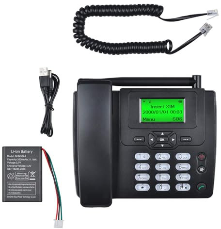 Lychee Fixed Wireless Phone,Wireless Quad Band GSM telephone - Dual SIM, Supports Multiple Languages, Large Backlit Display, Office phone, office/hotel/residence (Black03)