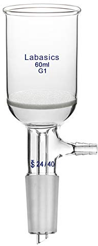 Labasics Embudo de Filtración Buchner de Vidrio de Borosilicato con Frita Gruesa (G1), 43mm I.D, 57mm de Profundidad, Buchner Filtering Funnel con Junta 24/40 y Tubería Dentada al Vacío (60ml)