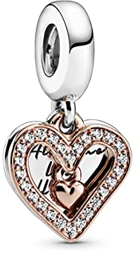 Pandora Moments Women's 14k Rose Gold-Plated and Sterling Silver Sparkling Freehand Heart Dangle Charm for Bracelet, No Box