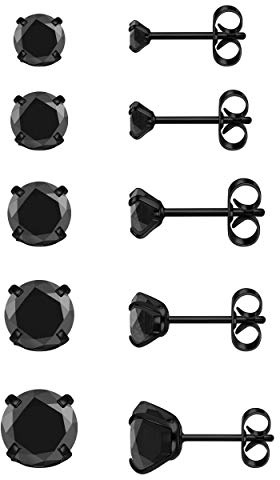 JOVIVI 20G Hypoallergenic Stainless Steel Cubic Zirconia Black Stud Earrings Set CZ Earrings for Men Women, 3MM/4MM/5MM/6MM/8MM,5 Paris