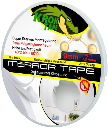 KrokTape Ruban adhésif double face extra fort en mousse Blanc 9 mm x 2 mm - 7,5 m