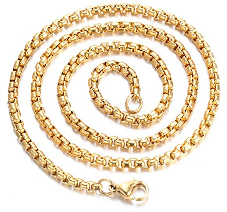 ANIEJUFI Square Rolo Chain Necklace Stainless Steel Round Box Link Chains for Pendant Men Women Jewelry Gold 2.5mm 22 Inches
