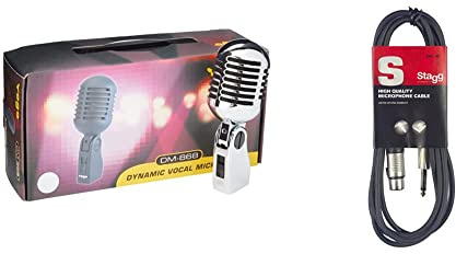 Pulse PLS00093 Retro Style Chrome Microphone - Silver/Chrome & Stagg SMC6 6 metre standard microphone cable