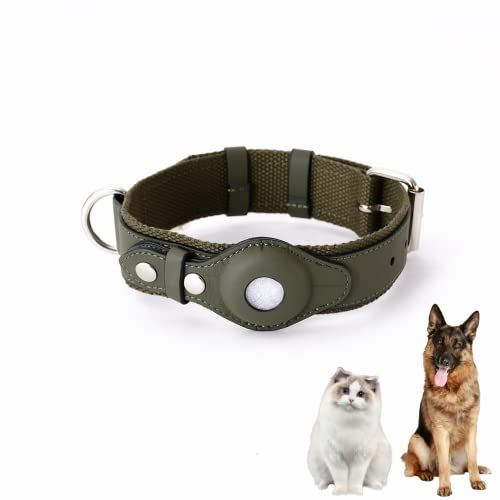 PUSHY.D AirTag Halsband für Hunde und Katzen Weiches Kunstleder Langlebig Intelligenter Anti-Verlust Einstellbarer Airtag Schutz Haustier Halsband für Kleine Mittlere und Große Hunde(dunkelgrün, L)