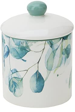 Hervit Biscottiera con Coperchio Ermetico Botanic in Porcellana con Scatola Regalo - Contenitore Alimenti Barattolo con Coperchio Porta Biscotti - Arredo Casa Cucina - 2 Dimensioni - Ø12x16,5cm