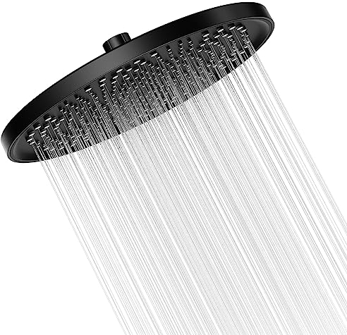 YUANNY Soffione Doccia a Pioggia Nero 26 x 26 CM, Grande Soffione Doccia a Risparmio idrico, Docce Fisse Rotondo Anticalcare, Testa di Doccia Regolabile Soffione per Bagno