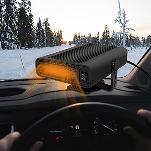 Gobesty Chauffage de voiture 12V, 150W, chauffage mobile pour voiture avec prise allume-cigare, rotation à 360°, ventilateur de chauffage pour voiture 2-en-1, ventilateur électrique à air chaud pour