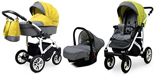 BabyLux® Carrito de Bebé Sistema de Viaje Set 3 en 1 - Queen - incl. Capazo, Silla de Paseo, Silla Coche - Cochecito - con Bolso cambiador, Cubierta para la lluvia, Mosquitera etc.