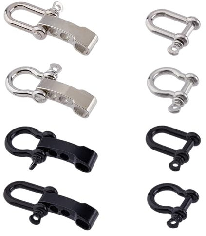 SUPERFINDINGS 8 Sets 8 Styles Alloy Bow Shackles Adjustable Black and Silver D Ring Shackle Clasps with 4 Holes Paracord Bracelets Making Buckles Hole: 3mm