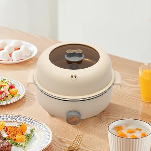 Elektrischer Hot Pot 2.2L mit 2 Dämpfern,Tragbare Antihaft-Bratpfanne,Tragbarer Reisekocher für Braten/Ramen/Fondue/Suppe für Wohnheim/Camping/Haus,Leistungsregelung Überhitzungsschutz | Khaki |