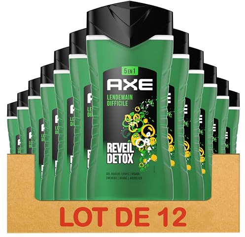 AXE - Duschgel für Herren, 5-in-1, Lendemain Schwierig, 24 Stunden, feuchtigkeitsspendend, 87% Inhaltsstoffe natürlichen Ursprungs, Zitrusduft (12 x 250 ml)