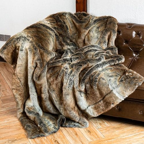 SUNMME Luxuriöse High Imitation Felldecke,Fellimitat,Webpelzdecke,Kuscheldecke,Tagesdecke,Weiche Und Seidige Dekorative Felldecke,Flauschige Wohndecke für Couch